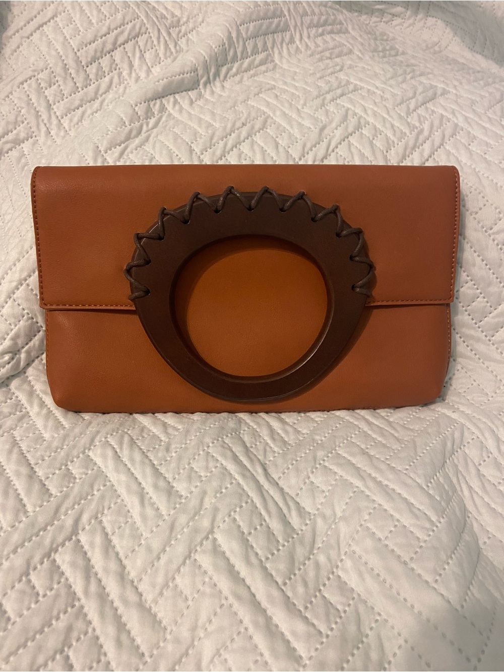 Kaari Blue Faux Leather Wooden Handle Clutch